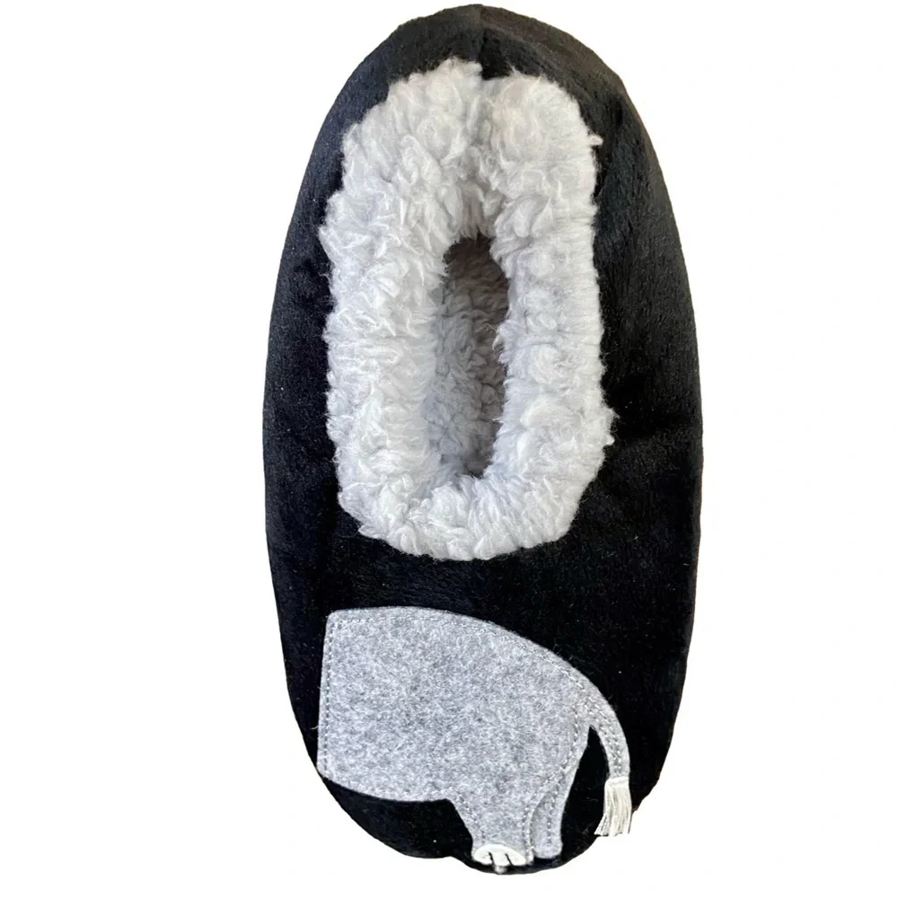 SNOOZIES Pairable Slipper Socks Non-Slip Fuzzy Black Grey Elephants Kids…